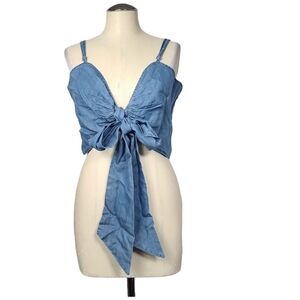 New York & Company Chambray Blue Tank Crop Top L